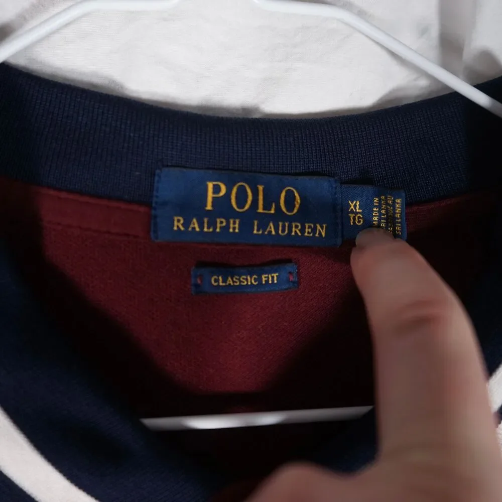 Polo Ralph Lauren Polo Shirt Maroon Black Yellow Spellout Logo Men's XL